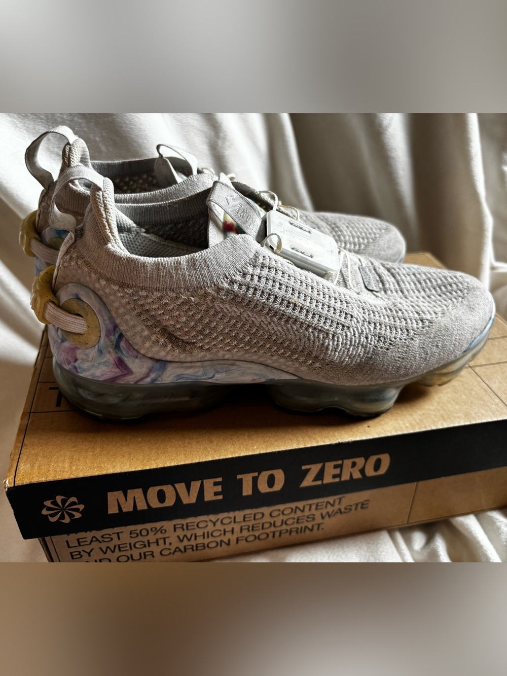 Nike Women Light Grey Knit Slip-On Sneakers with Marble Heel Detail